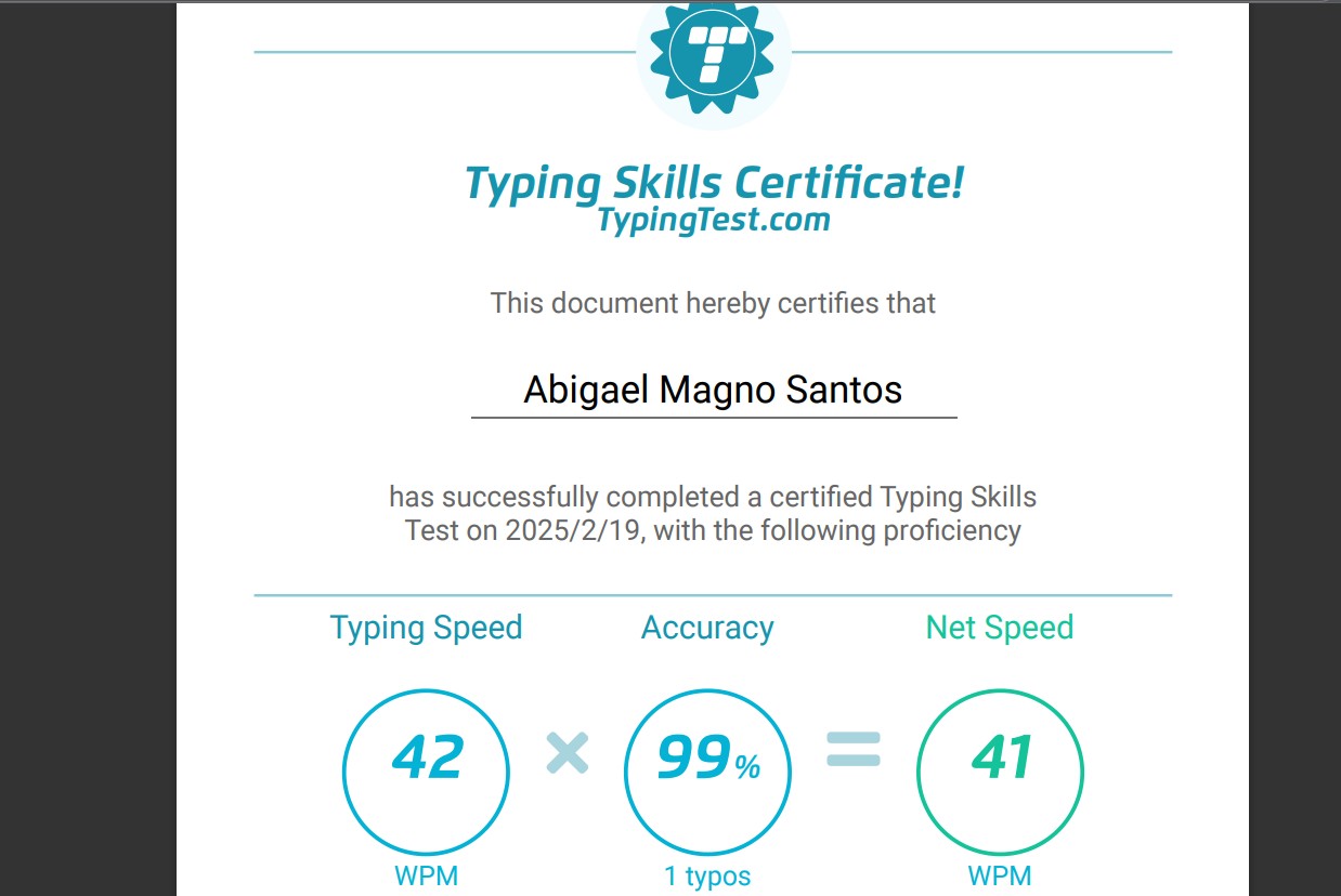 Typing Test Certificate