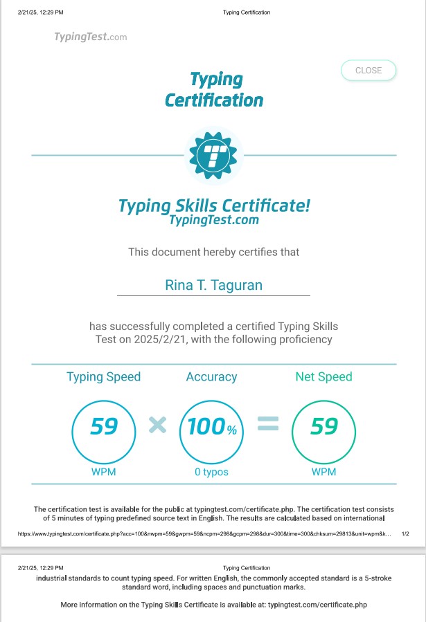 Typing Test Certificate