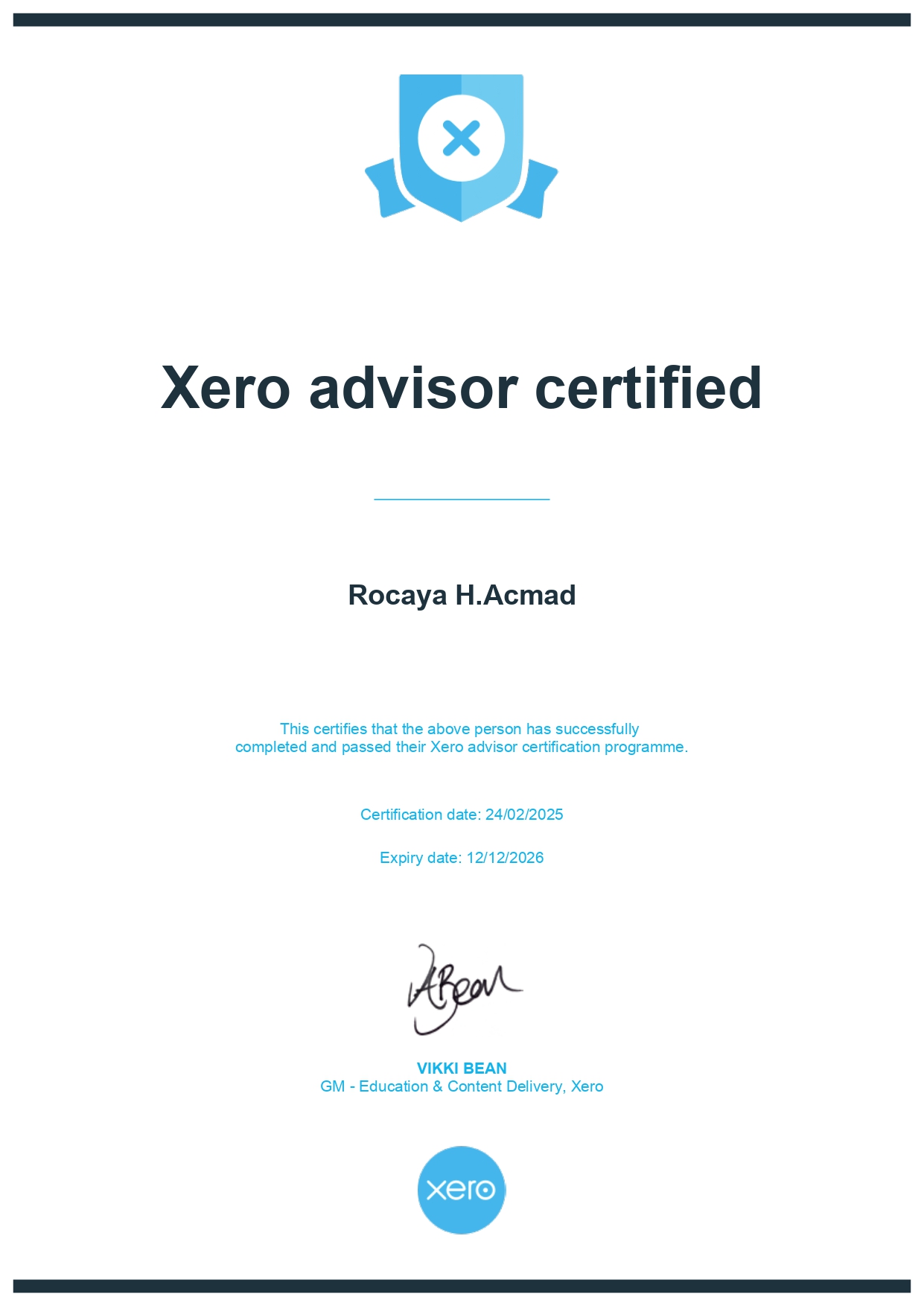 XERO ADVISOR CERTIFICATE