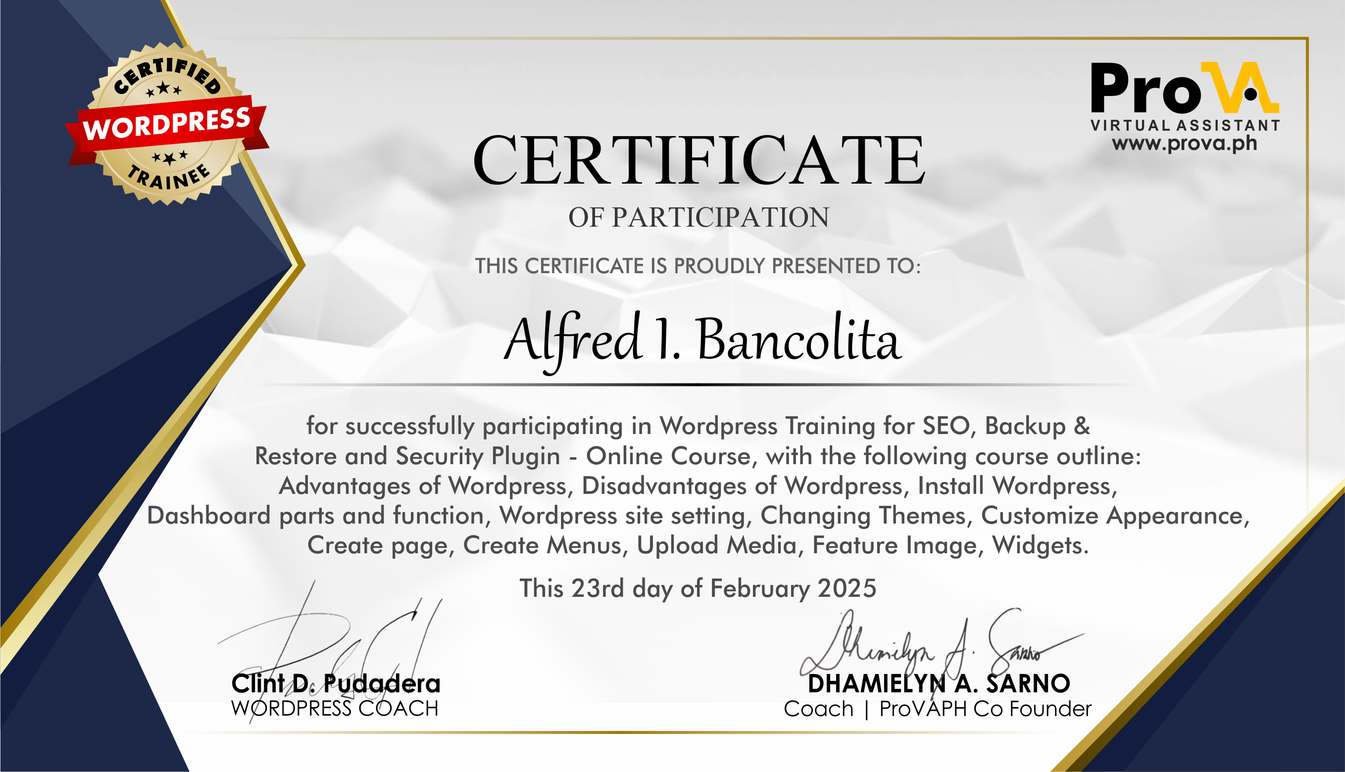 Wordpress 2025 Training Certificate