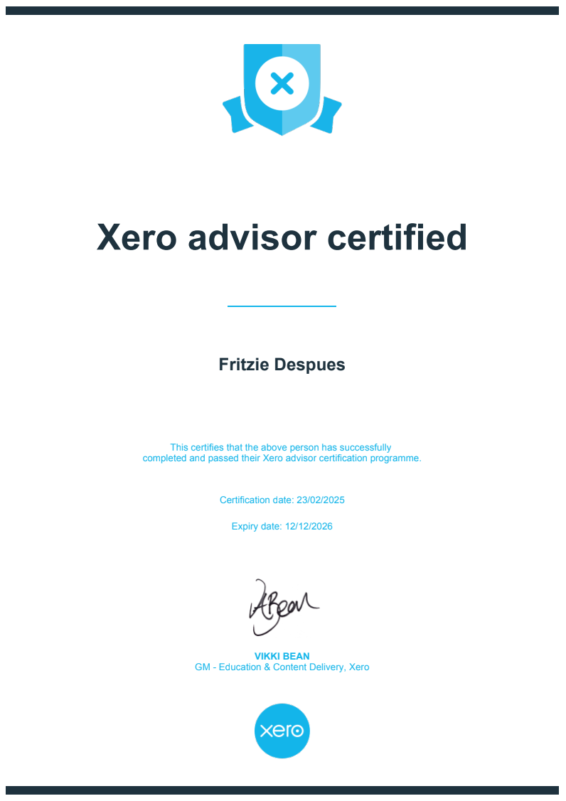 Certificate of Xero Advisor
