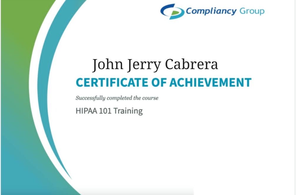 HIPAA Certificate