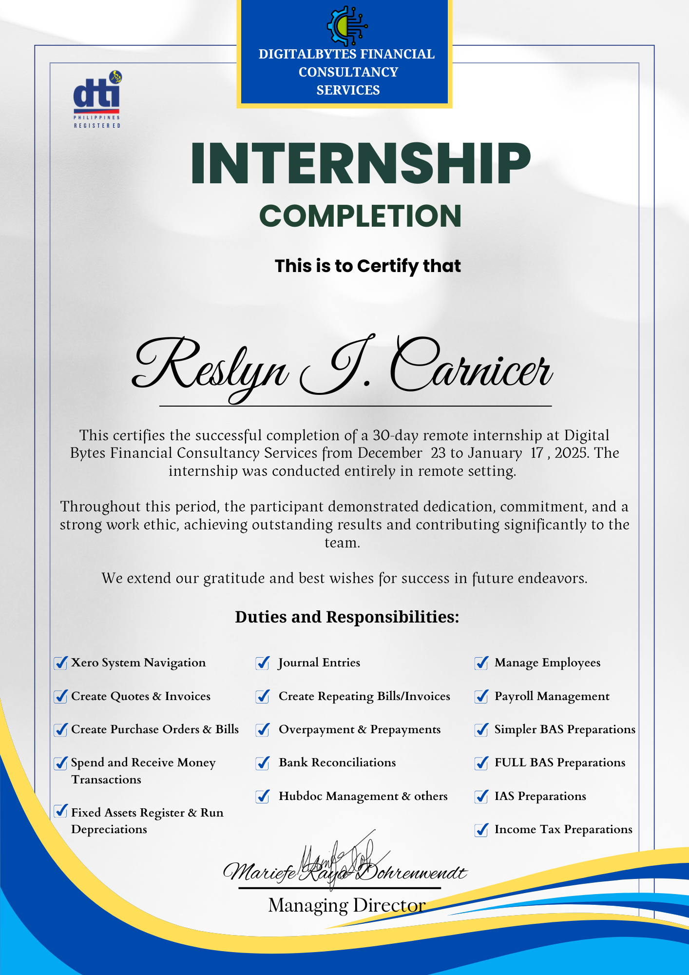 Xero Bookkeeping Internship