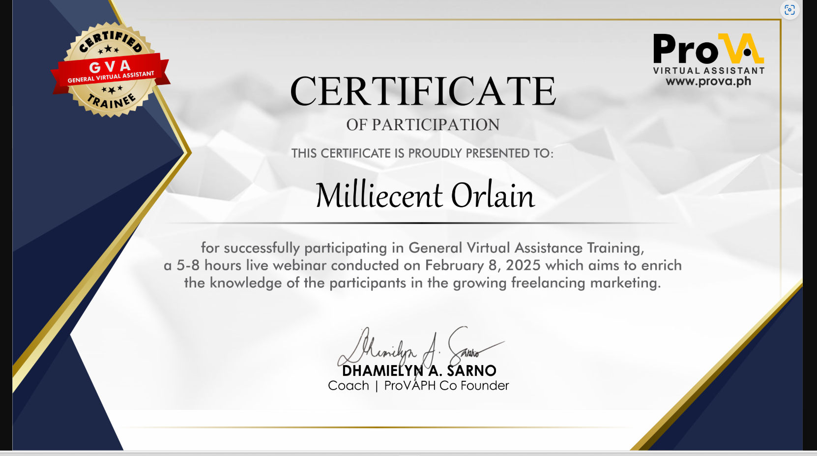 General Virtual Assistant Training Certificate