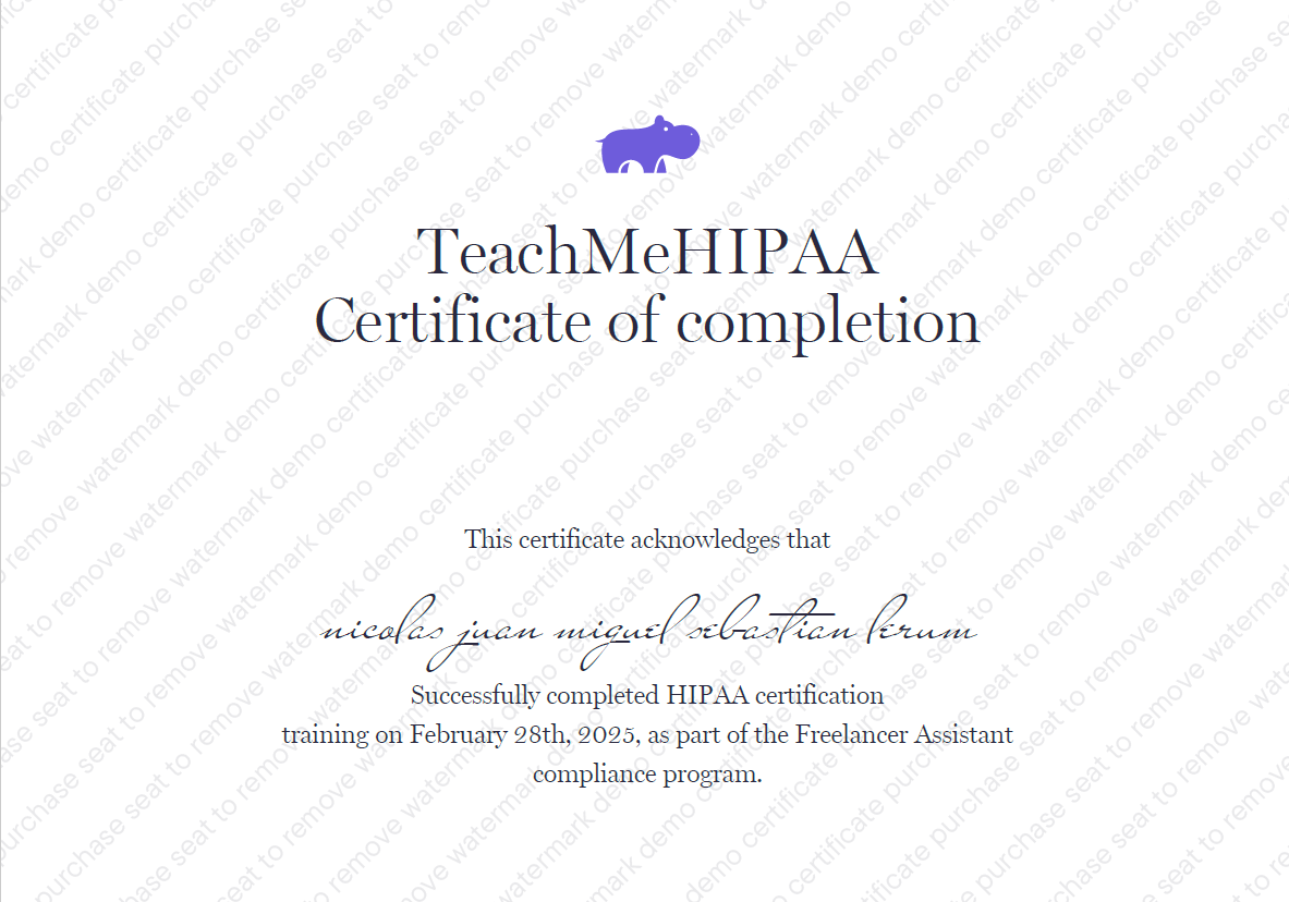 HIPAA Certificate