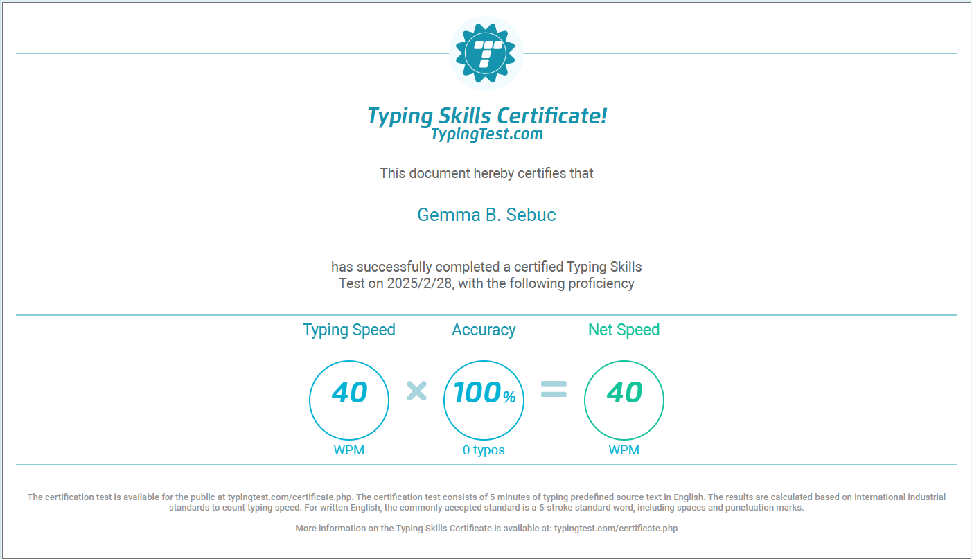 Typing Skill Certificate