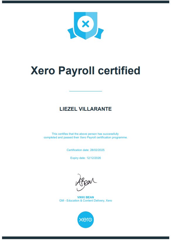 XERO PAYROLL CERTIFIED