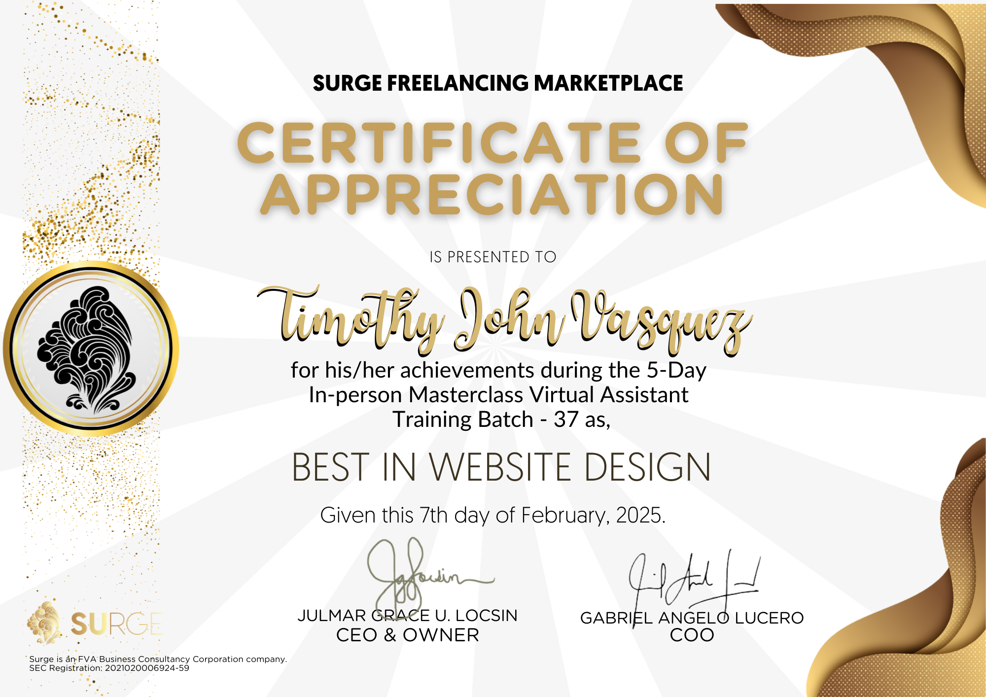 Award Certificate - Best in Website Design