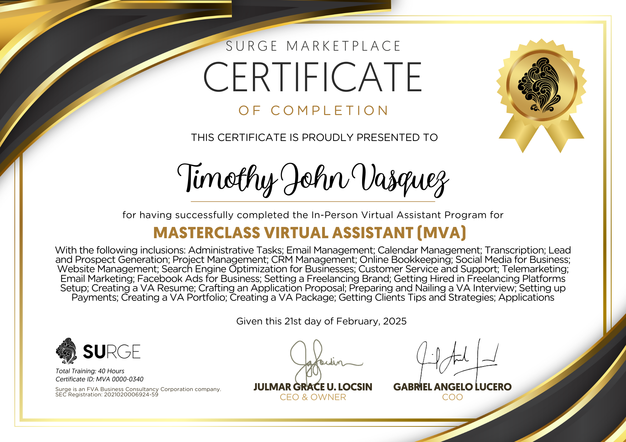 Masterclass Virtual Assistant In-Person
