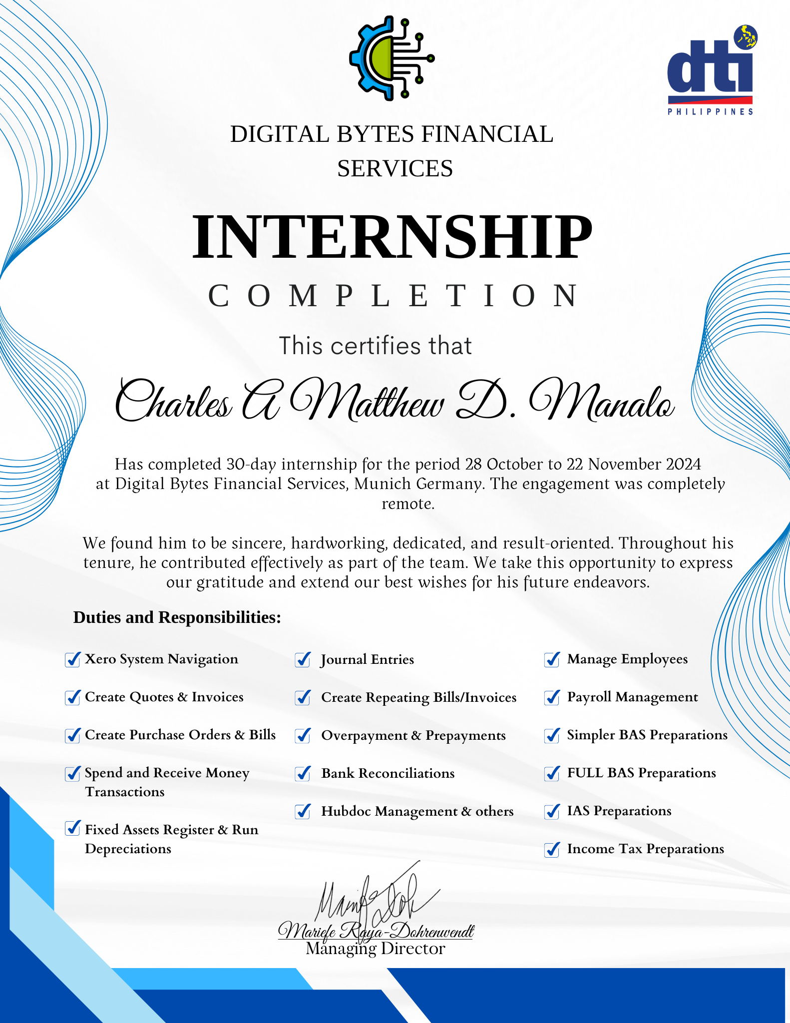 Internship Completion Certificate