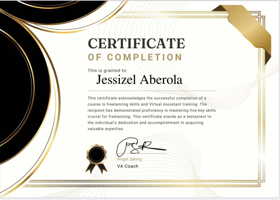Completion of a course in freelancing and Virtual Assistant training