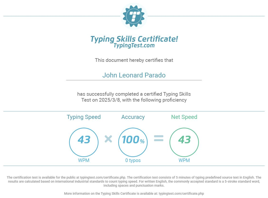 Typing Skills Certificate