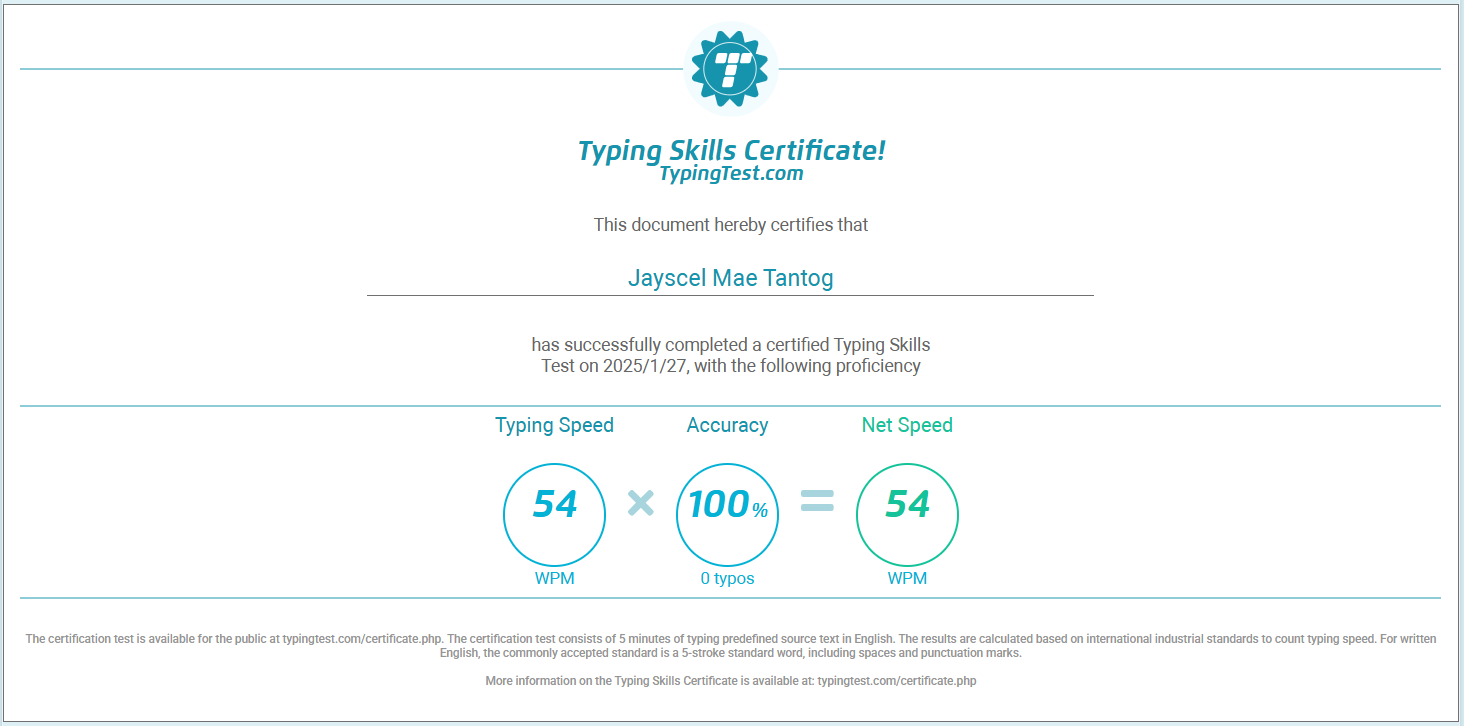Typing Skills Certificate