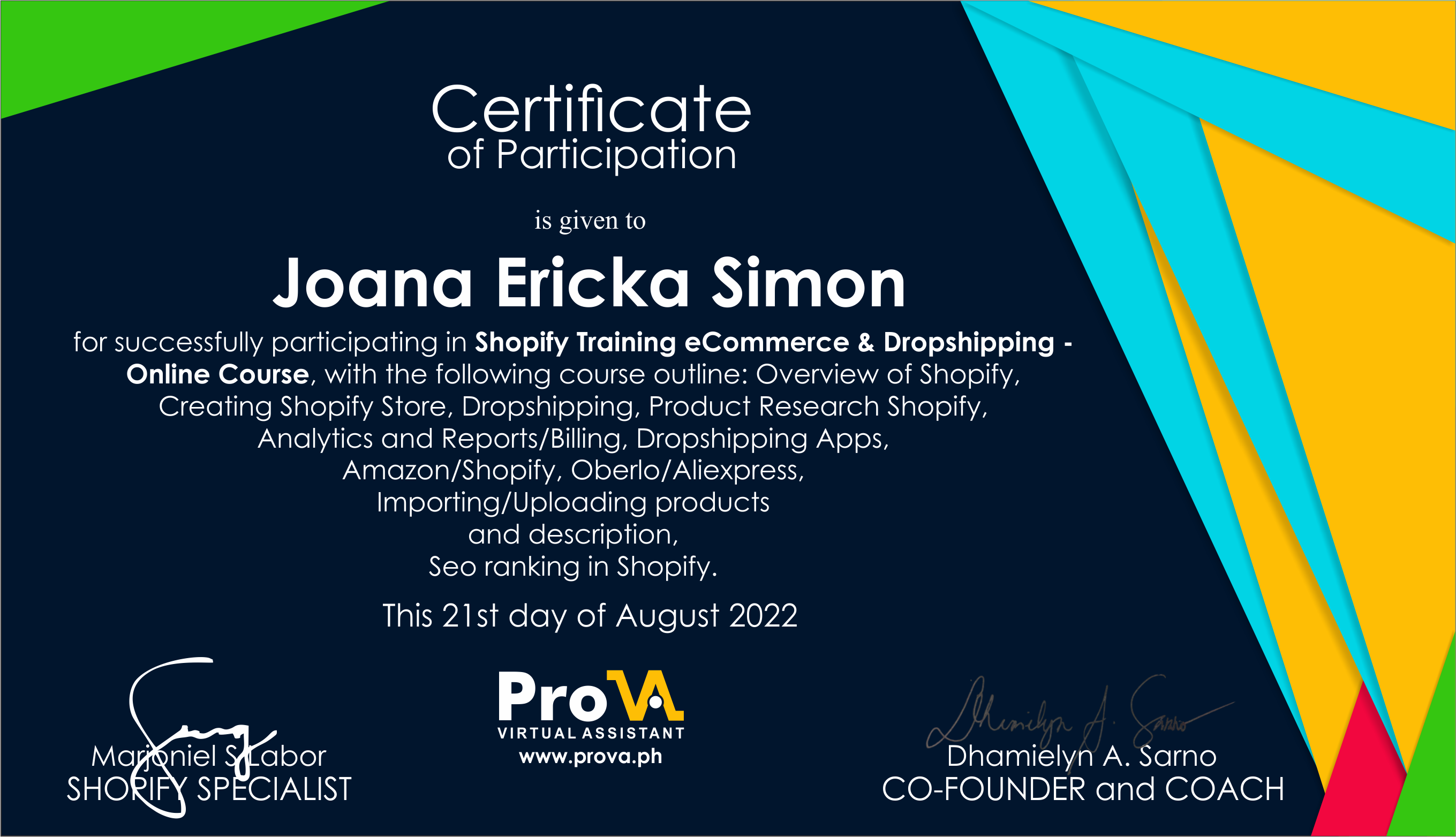Shopify Training and Dropshipping Certificate