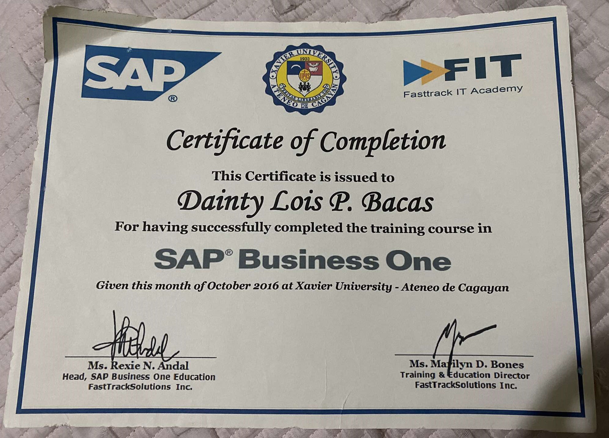 SAP Business One Certificate