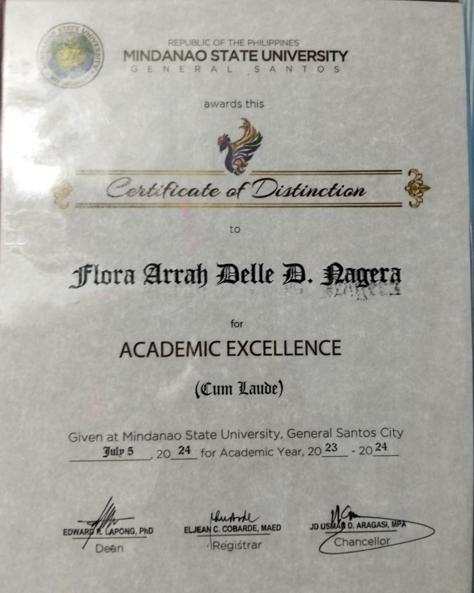 Certificate of Distinction