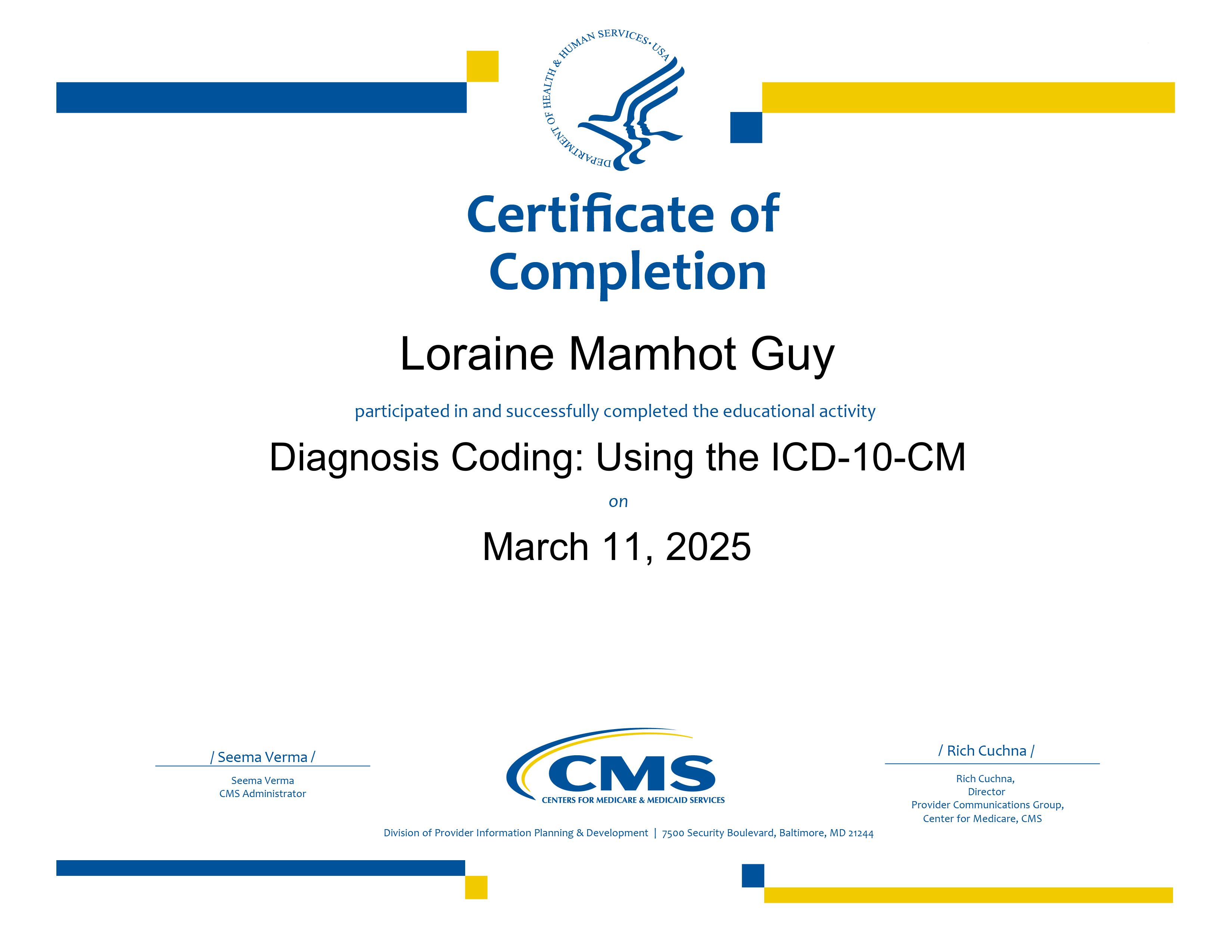 Diagnosis Coding Using the ICD-10-CM certificate