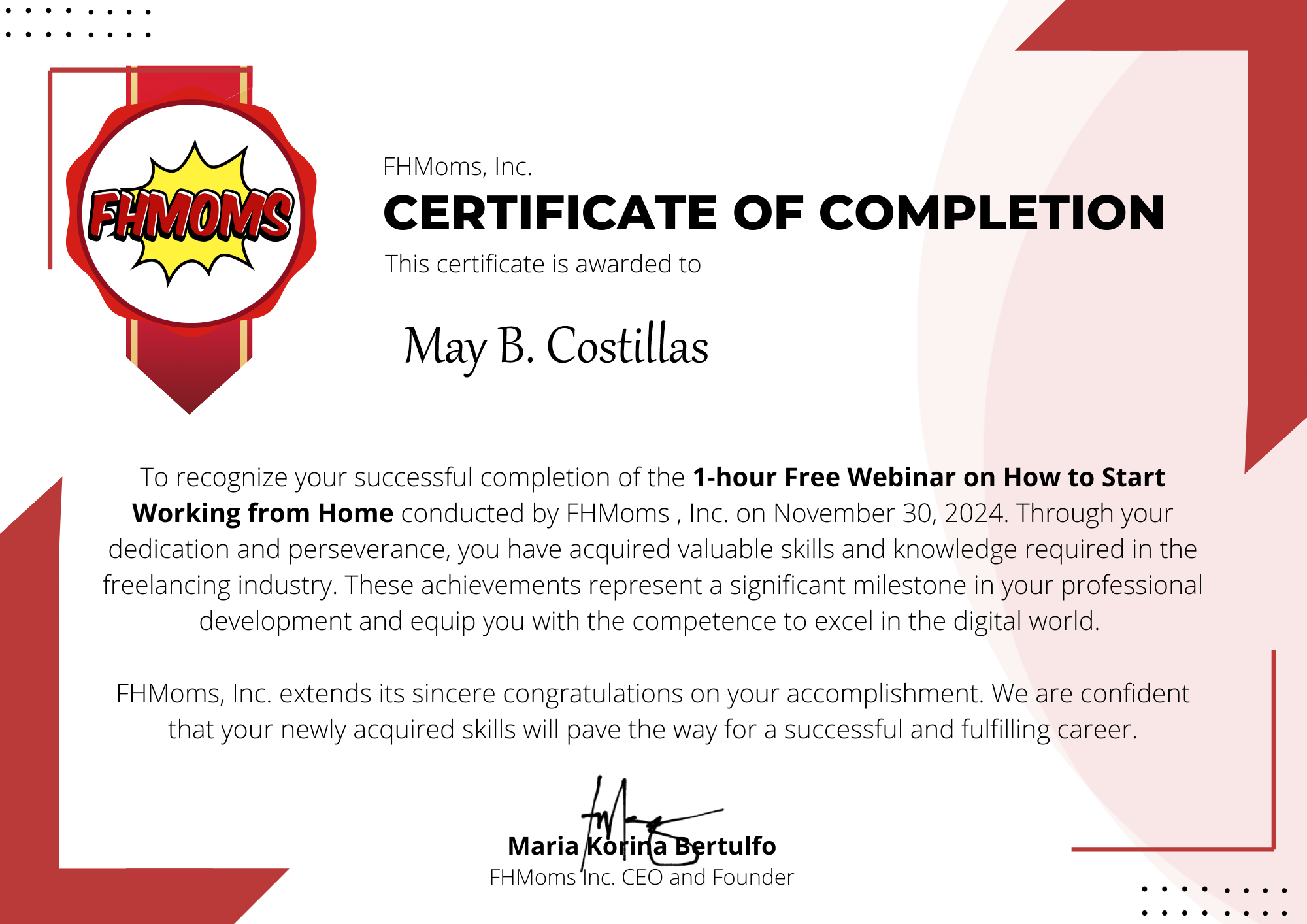 Certificate of Completion
