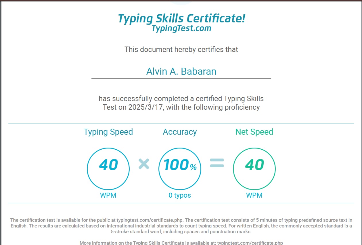Typing Skills Certificate