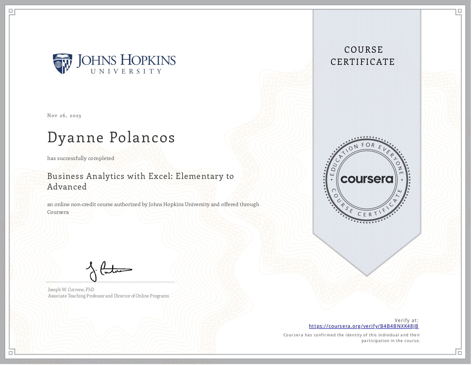 Business Analytics with Excel: Elementary to Advanced (Coursera)