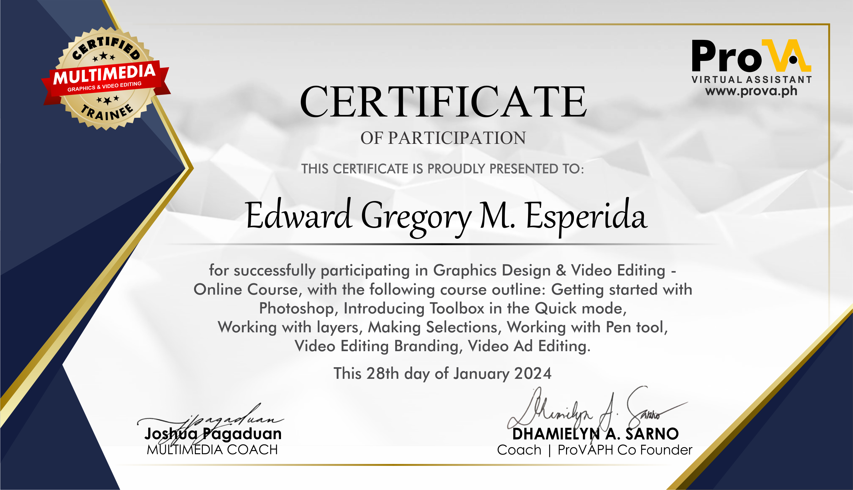 ProVA Graphic Design and Video Editing Course