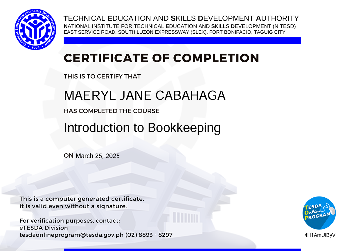 TESDA Certificate