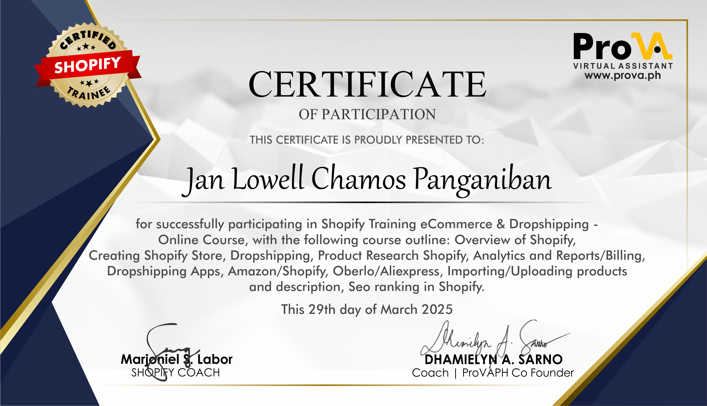 Shopify eCommerce & Dropshipping Certificate