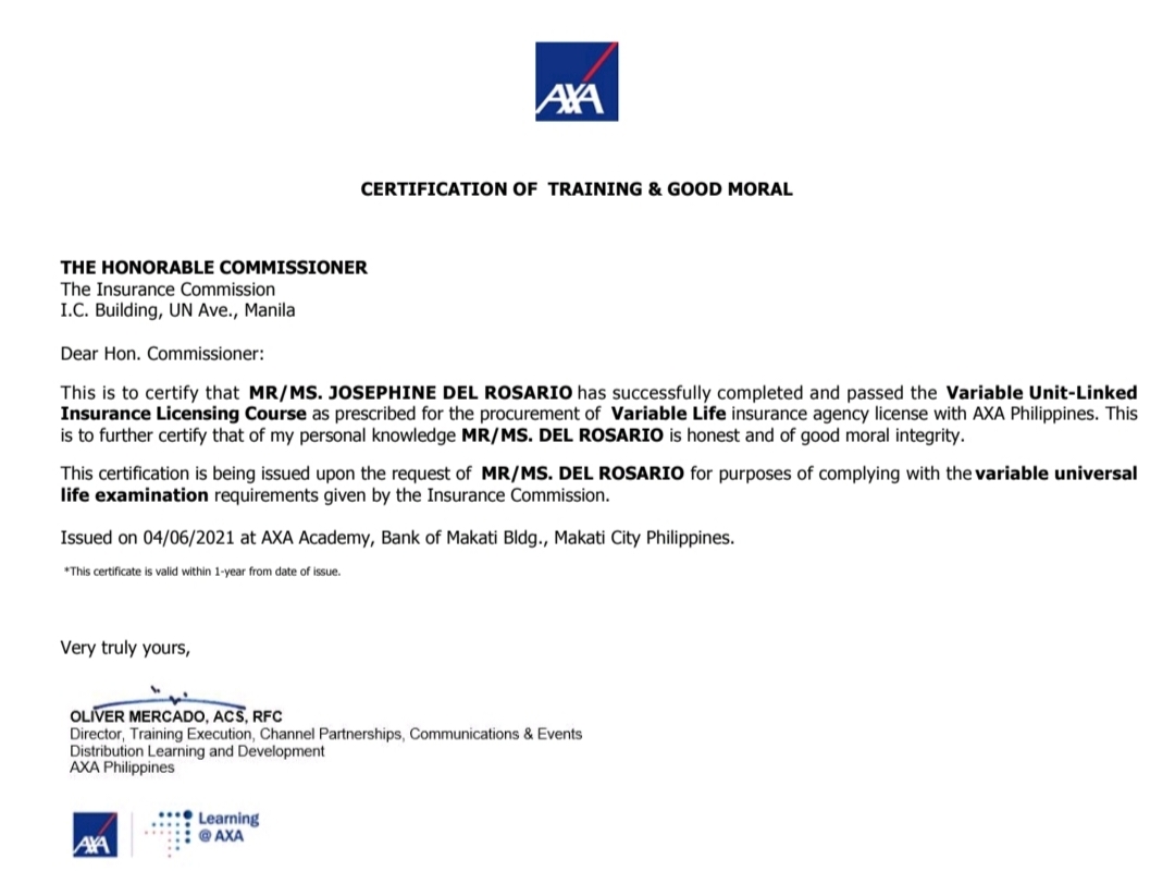 AXA Variable Unit -Linked Insurance Licensing Course