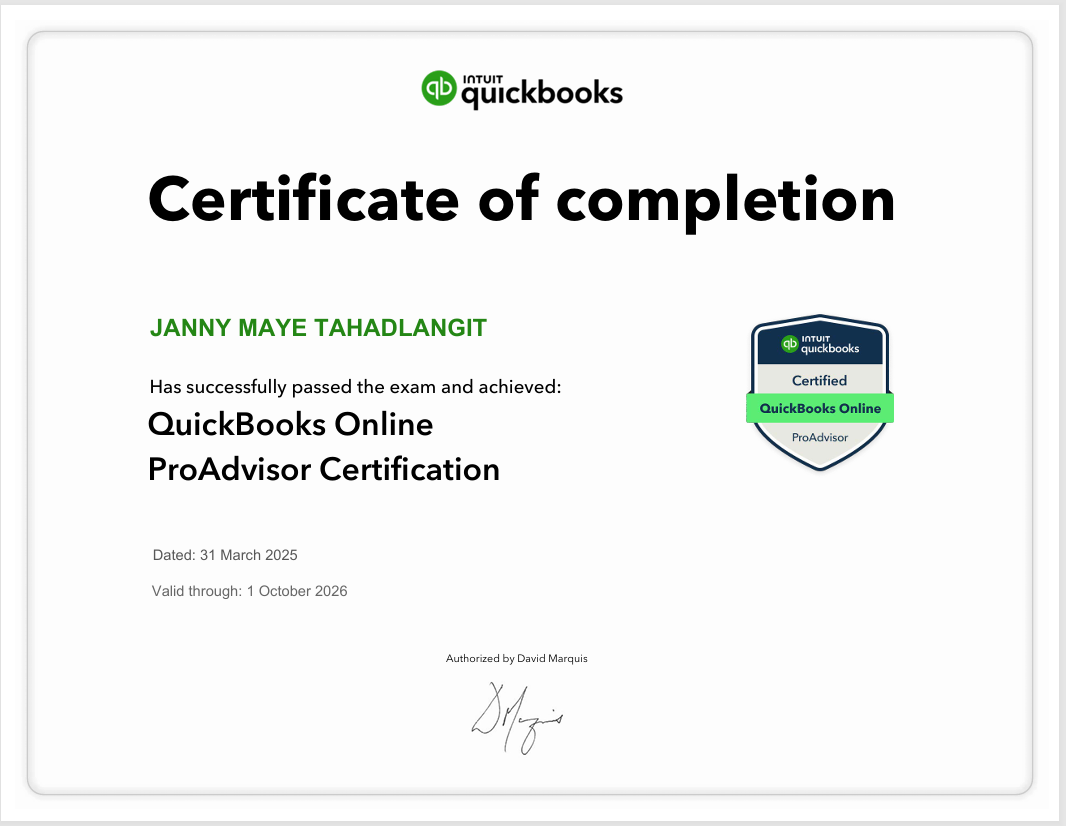 QuickBooks Online ProAdvisor Certificate