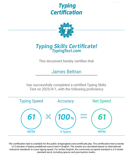 Typing Skill Certificate