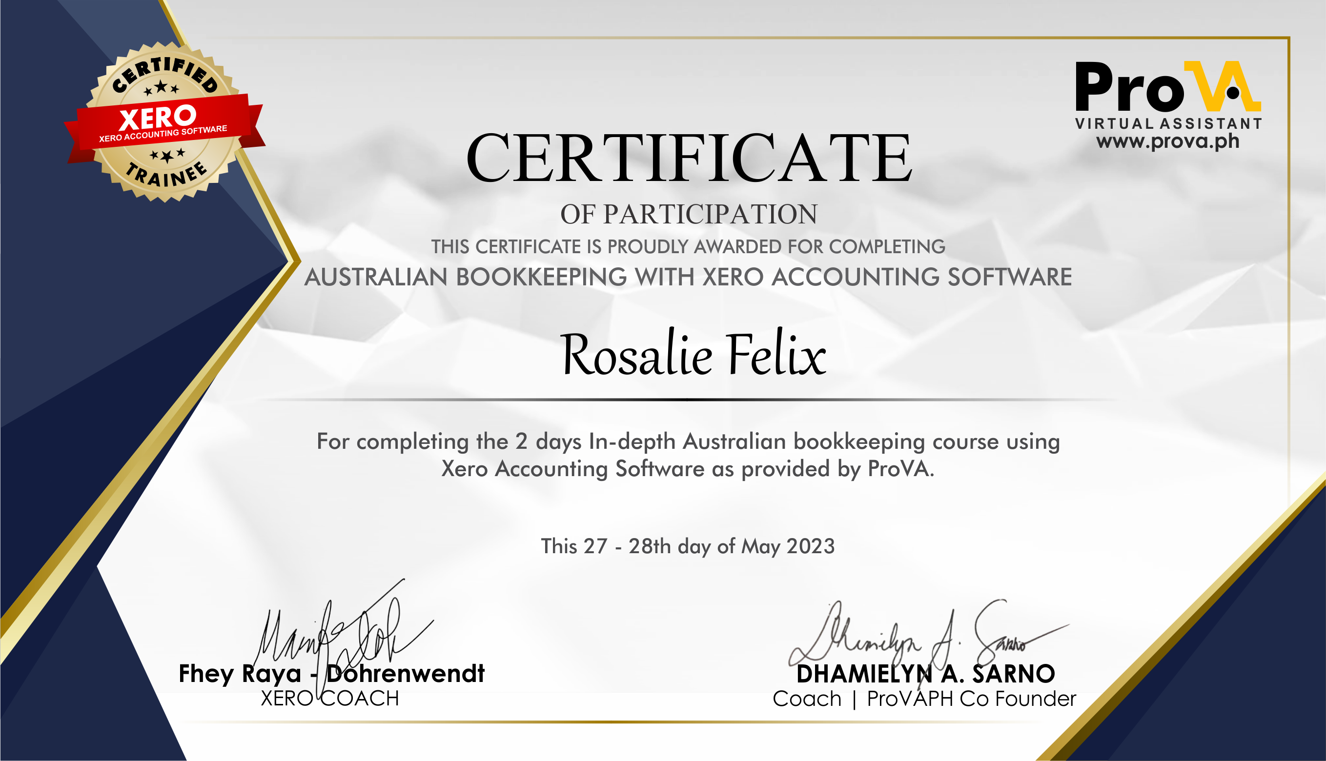 XERO Training Certificate