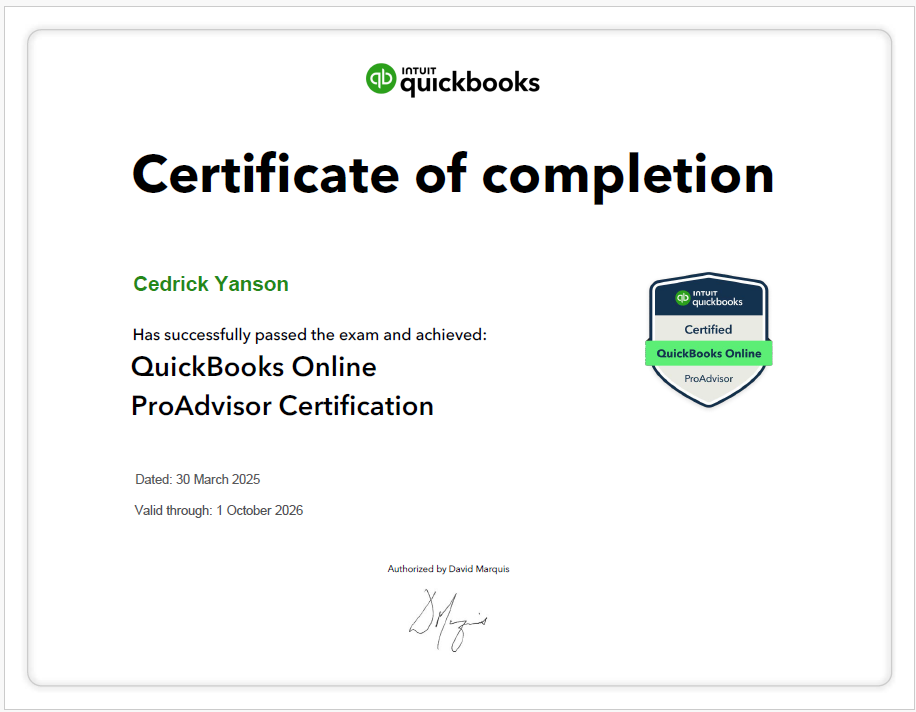 QuickBooks ProAdvisor Certificate