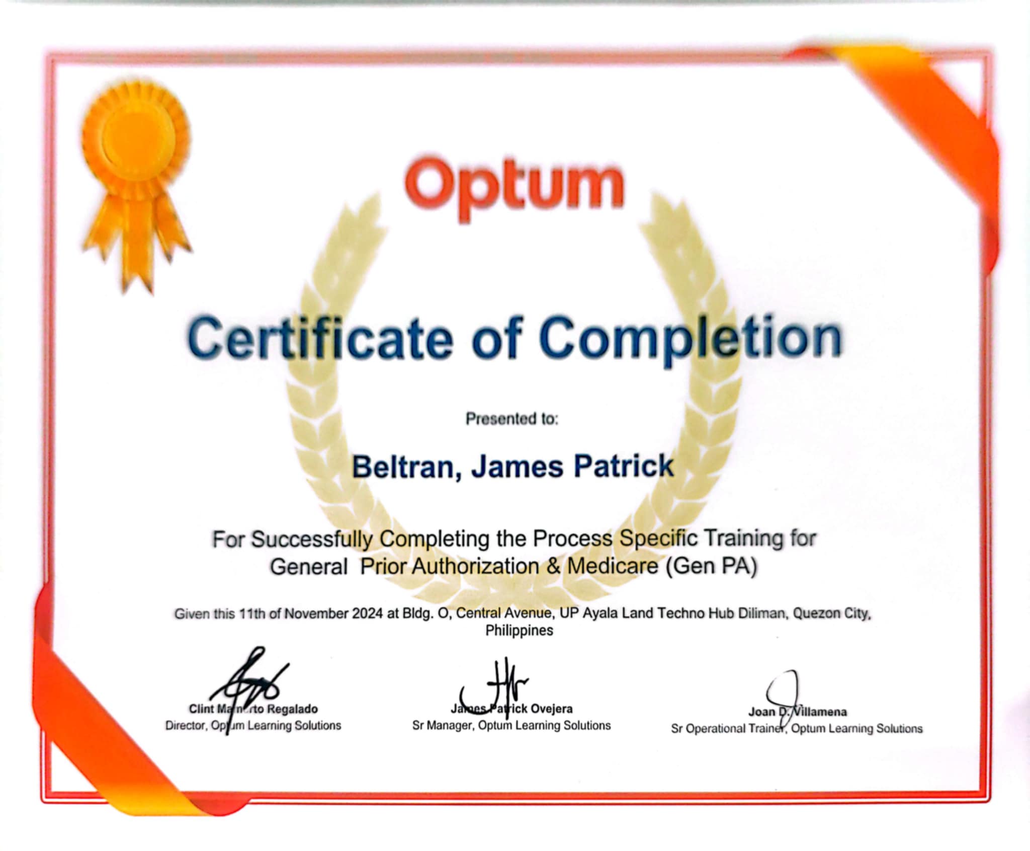 Completed Process Specific Training