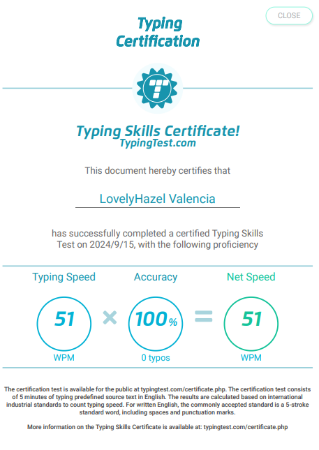 Typing Test Certificate