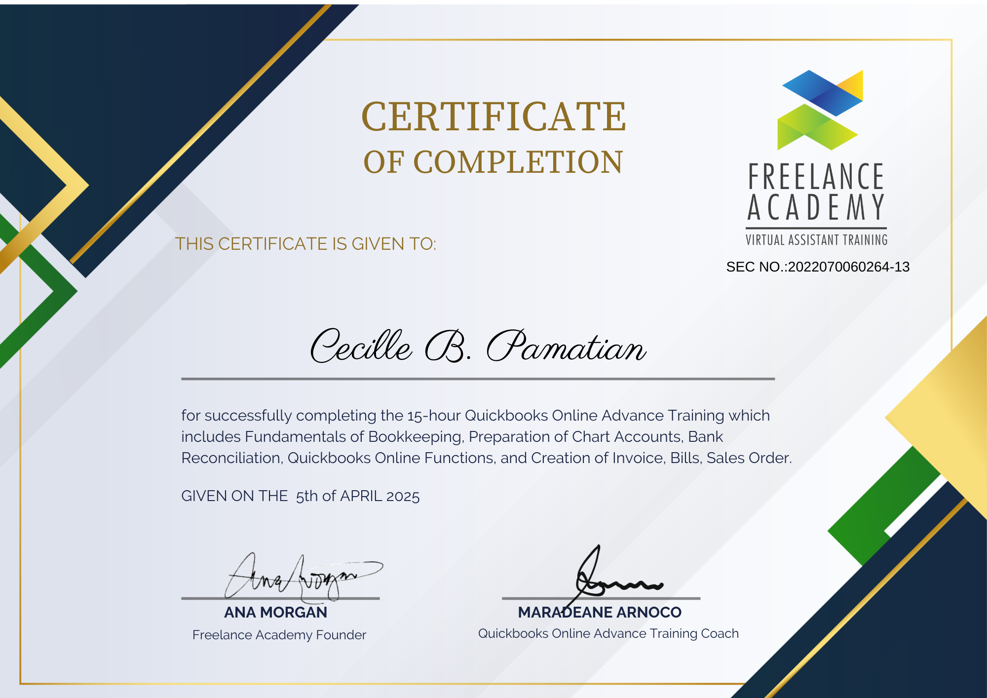 Bookkeeping Certificate
