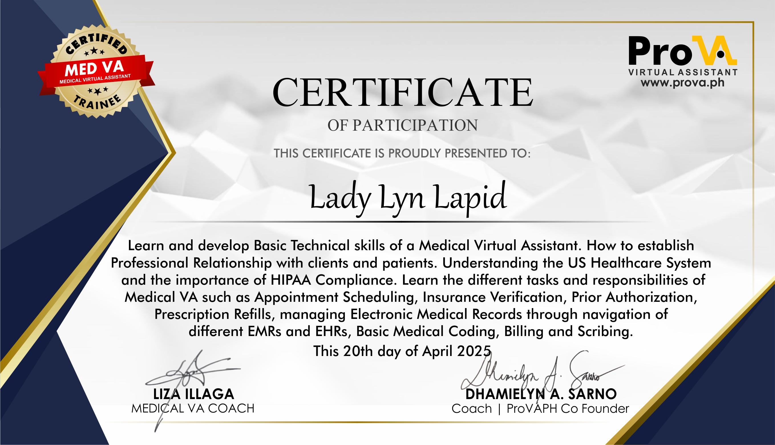 MVA Certificate
