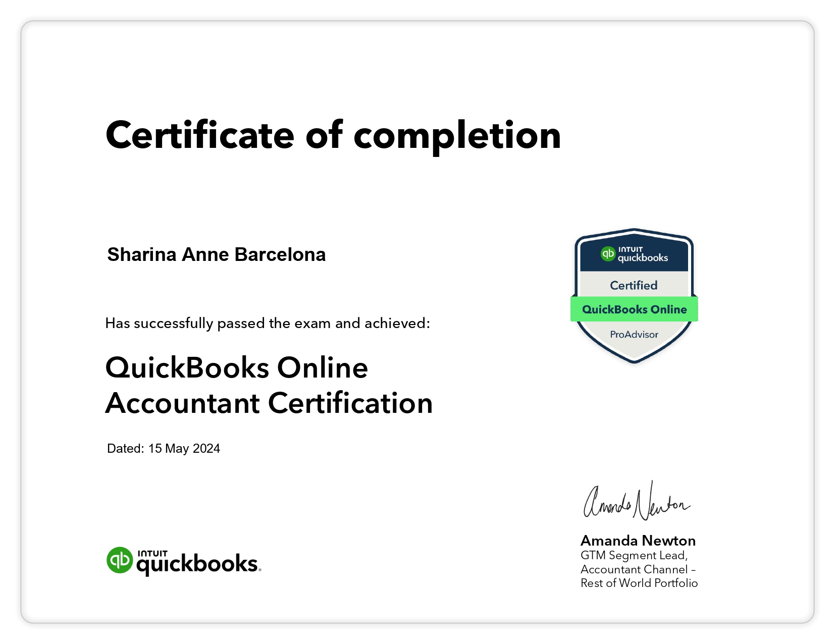Certified Quickbooks Online ProAdvisor