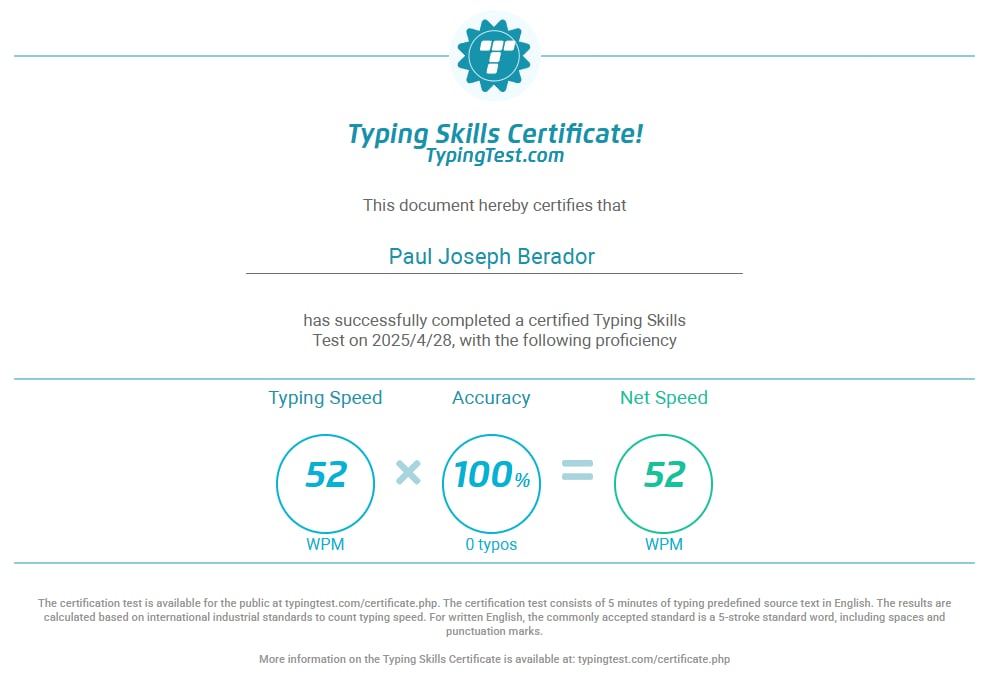 Typing Skills Certificate