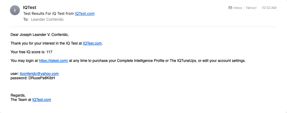 IQ Test Results
