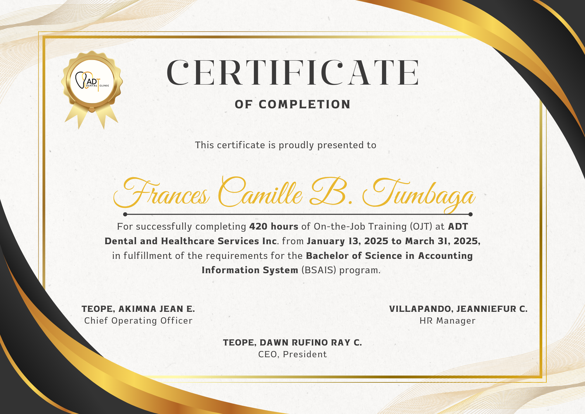 Certificate of Completion
