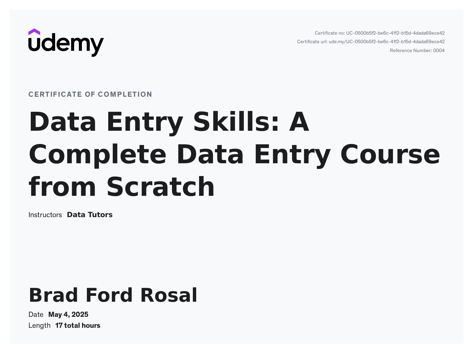 Data Entry Skills Certification