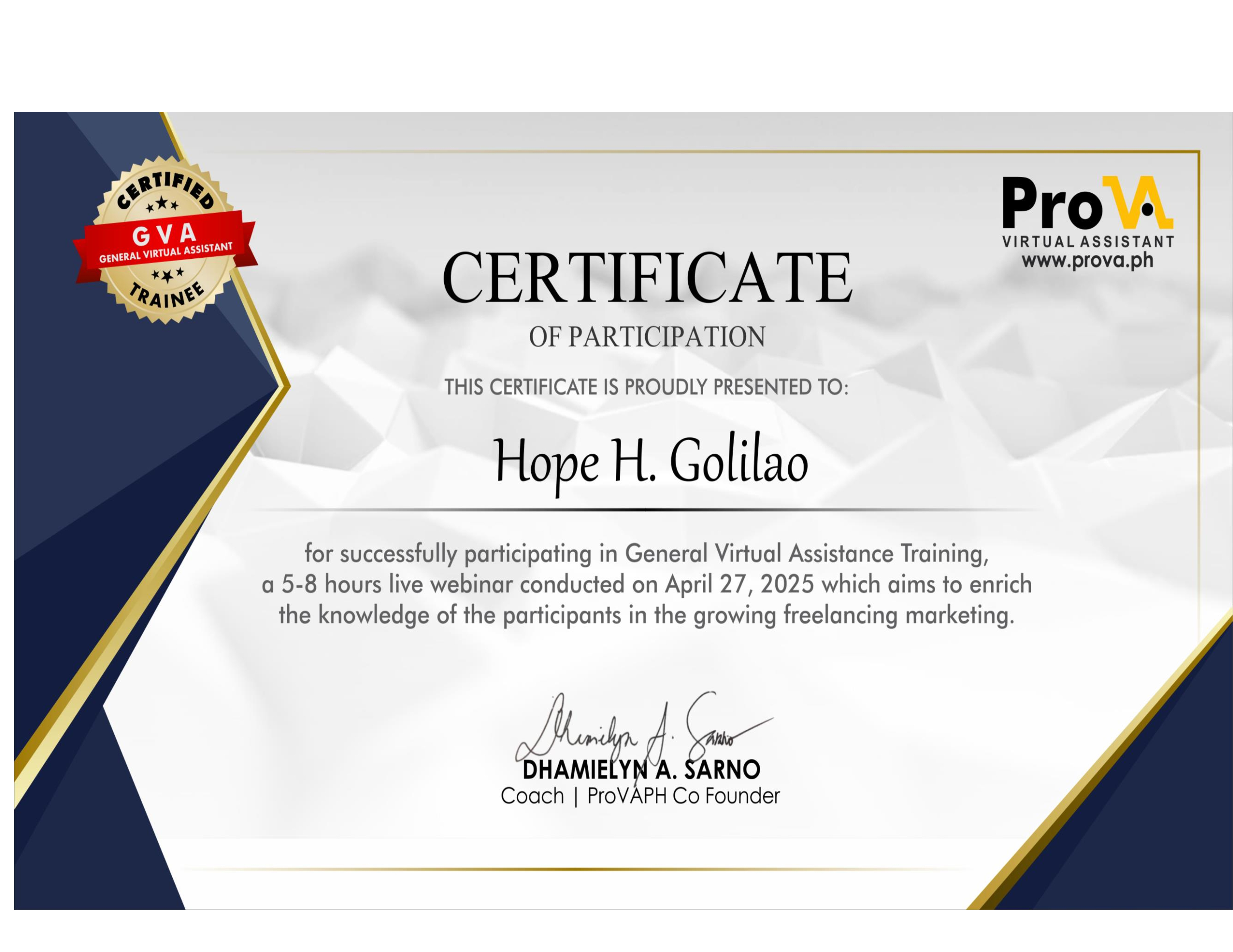 GVA certificate