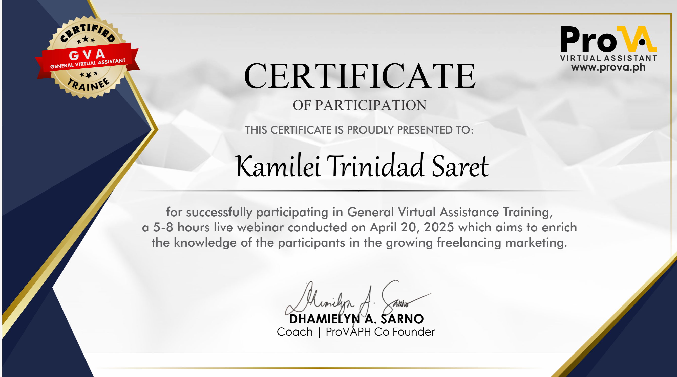 GVA Training Cert