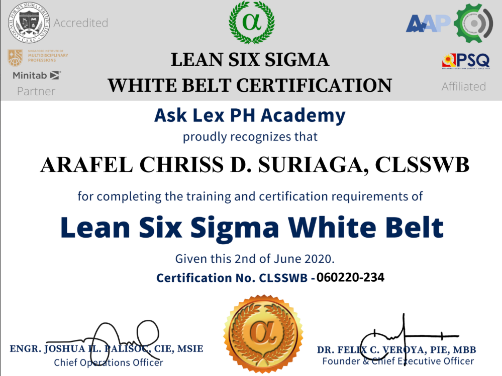 Lean Six Sigma White Belt Certificate