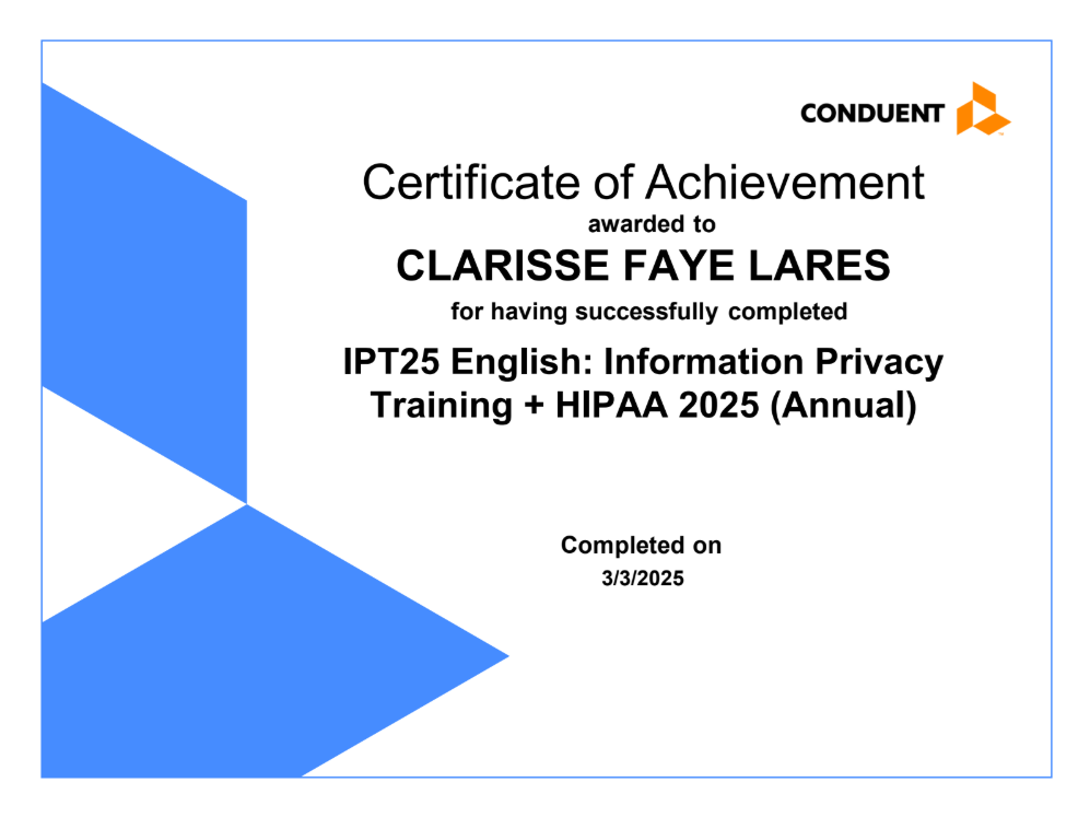 HIPAA 2025 Certificate