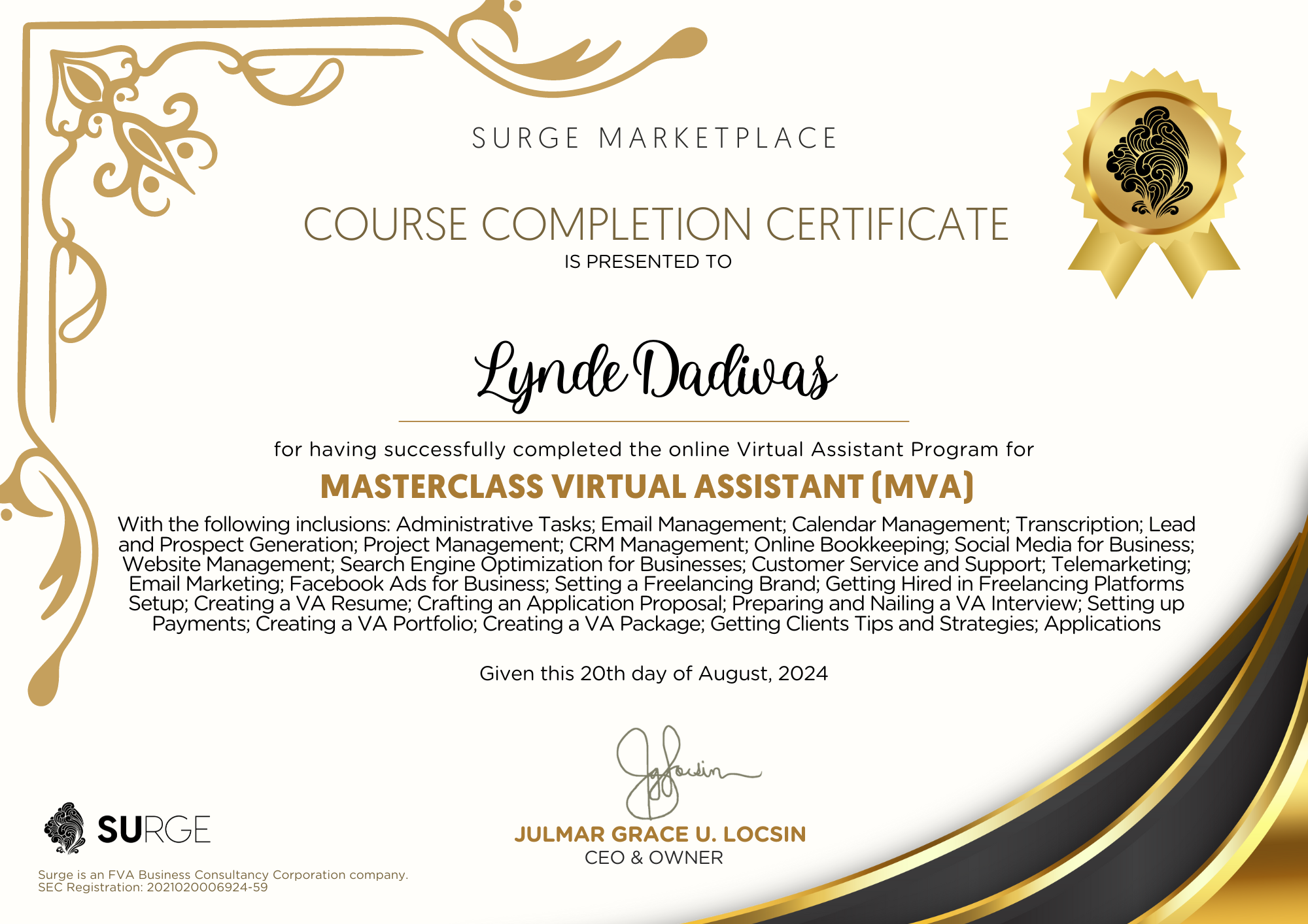 Certificate of Completion