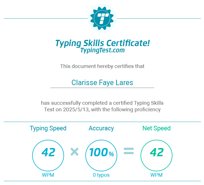 Typing Certificate