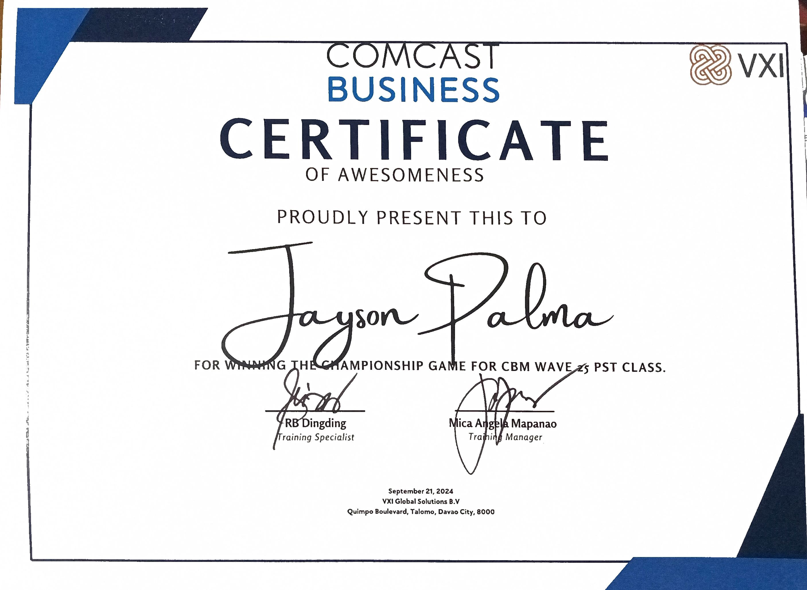 Certificate of Awesomeness