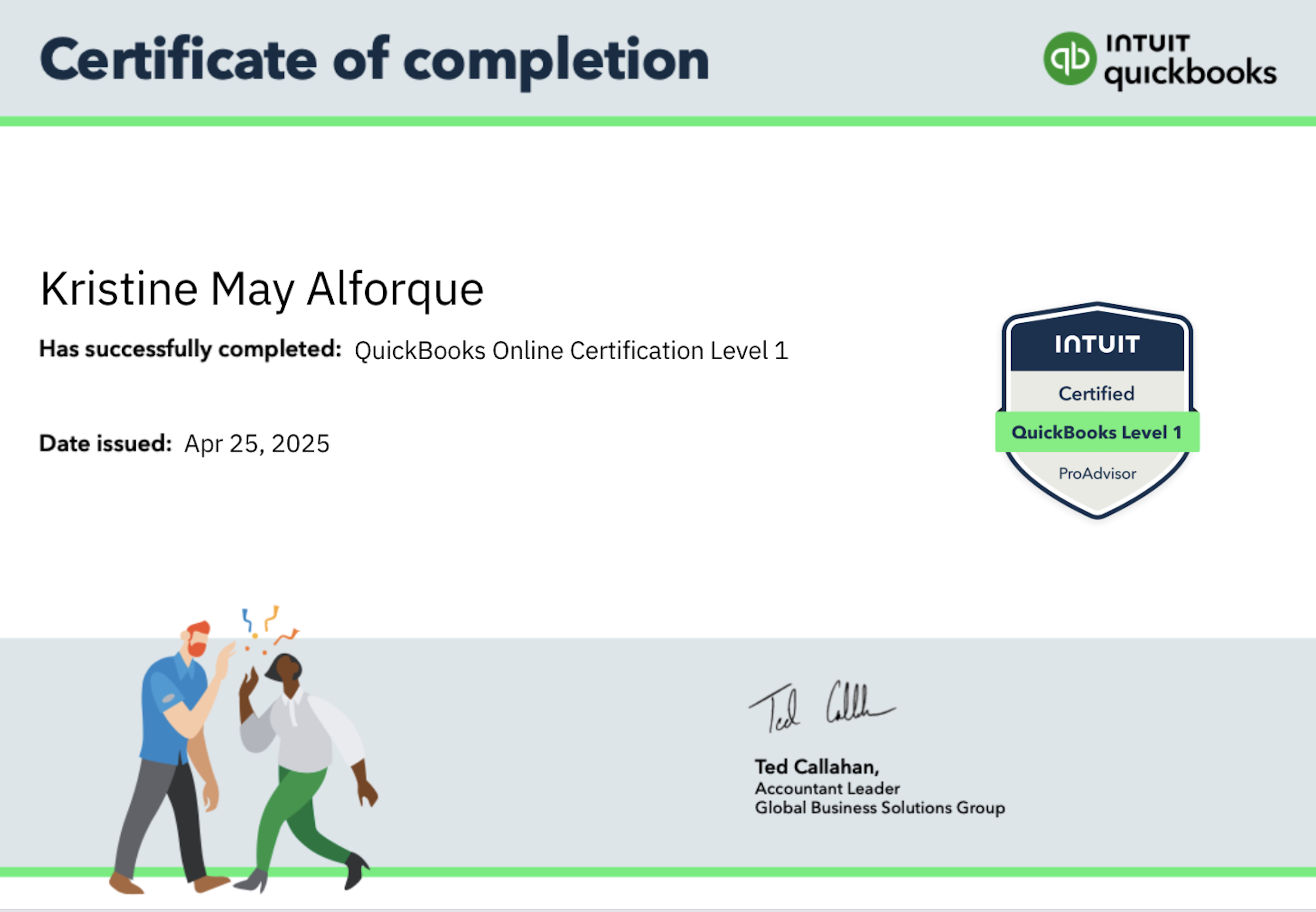 Quickbooks Certification Level 1