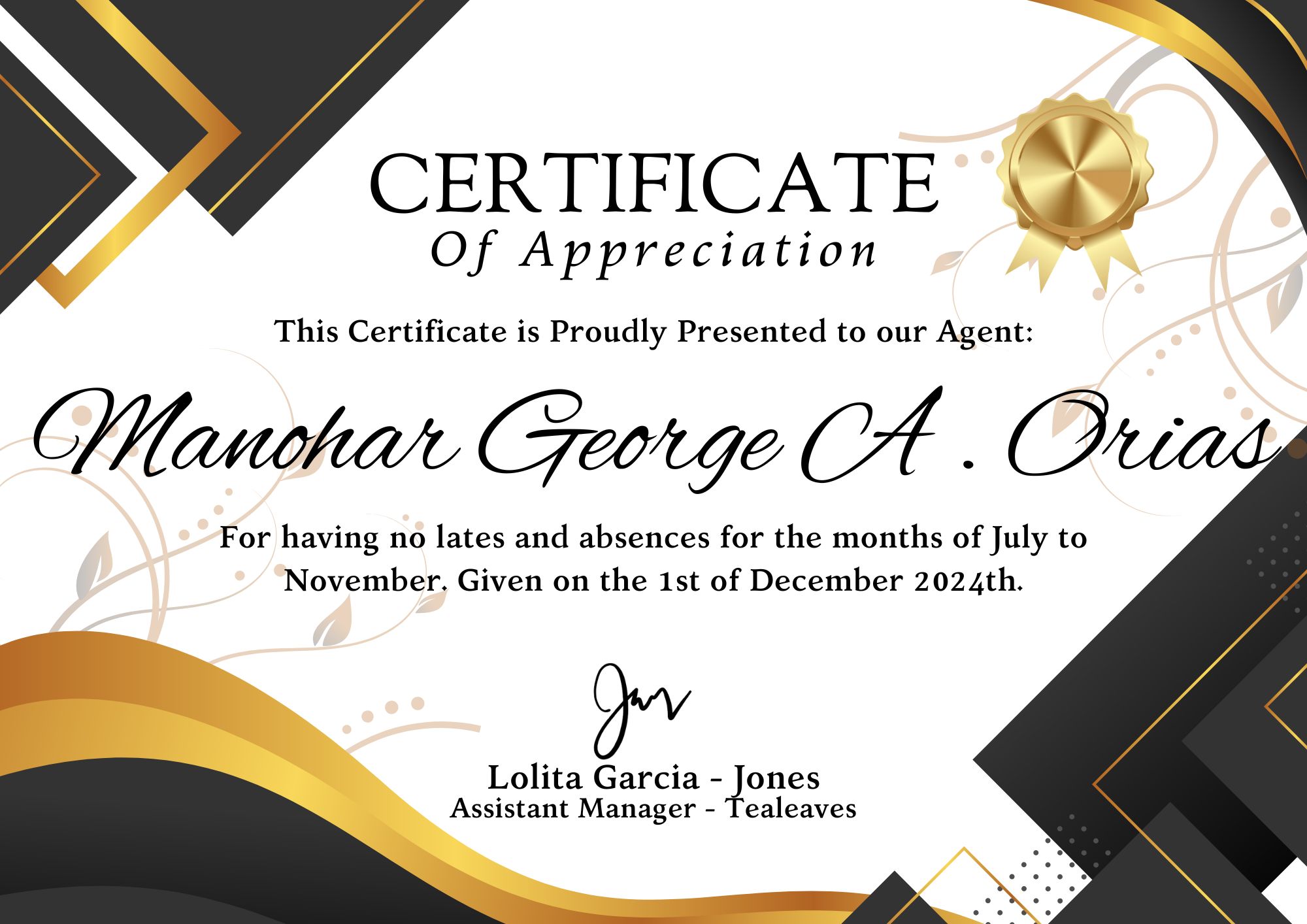 Certificate of Appreciation